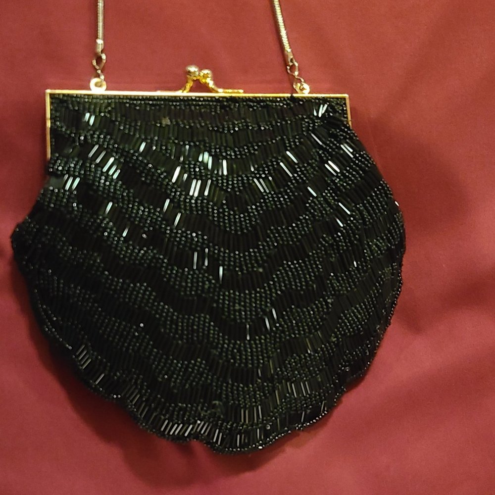 Beautiful black formal fancy beaded evening bag